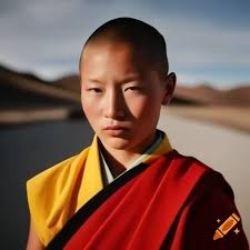 Buddhist nun Kinley Wangmo in red and yellow robe with short hair