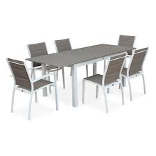 salon de jardin table extensible chicago 210 gris table en aluminium 150 210cm avec rallonge et 6 assises en textilene table extensible table de jardin pliante chaise salon de jardin
