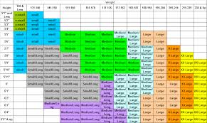 mens size charts for clothes with measurments