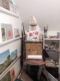 One whole studio painting session. Art Studio Ideas Artists Life Art Organization Small Studio Oil Painting Canvas Shelves For Art An Artists Lif Art Studio Design Art Studio Art Studios