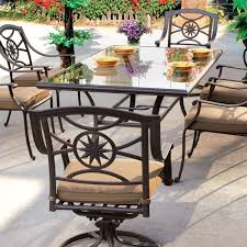Darlee Ten Star 7 Piece Cast Aluminum Patio Dining Set With Glass Top Table Bbqguys Patio Dining Set Modern Patio Furniture Glass Top Table