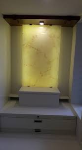 The elegant wall can be made up of backlit onyx stone. Pooja Room With White Marble Acrylic Soha Design Concepts Facebook