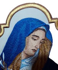 Sacred Heart Mother Mary Lovely Applique With Sacred Heart & Lilies  Embroidered Applique for Church Banner or Vestment Ready to Ship