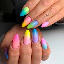 33 Breathtaking Designs For Almond Shaped Nails Almond Acrylic Nails Rainbow Nails Almond Shape Nails