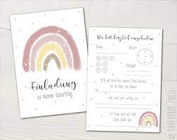 Einladung Kindergeburtstag 5 Stuck Regenbogen Nude Papeterie Jolie