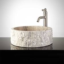 round chiseled flat bottom travertine