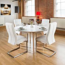 Large 1400mm Luxury Round Dining Table Set With 4 White Padded Chairs 4 Chair Dining Table Round Dining Table Sets Dining Table Chairs
