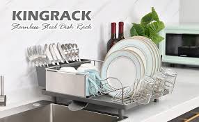 With adequate shelves and sections, the entire range of racks is offered in a variety of sizes and dimensions. Kingrack Dish Drainer Stainless Steel Dish Rack Dish Drying Rack With Anti Rust Frame Optional 2 Direction Spout Drain Board Design Removable Large 4 Compartment Utensil Holder For Kitchen Grey Amazon Co Uk Home