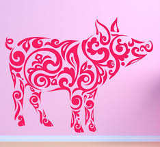 Farm Pig Hog Boar Tribal Pattern Vinyl Wall Sticker Decal Art Any Colour Pig Art Pig Crafts Pig Tattoo