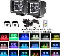Set 4D RGB Halo Chasing Led Work Light Cube 3X3" Pods & Wiring Harness kits  | eBay