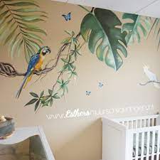 muurschildering jungle botanisch op de babykamer detail van een papegaai pintura de desenhos na parede pintura parede ideias para pintura
