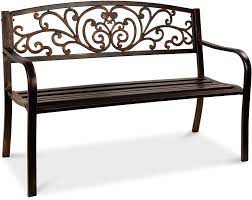 Check spelling or type a new query. Amazon Com Best Choice Products 50in Steel Garden Bench For Outdoor Park Yard Patio Furniture Chair W Floral Design Backrest Slatted Seat Brown Garden Outdoor