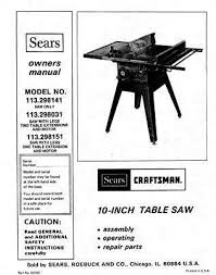 Craftsman 113 298141 113 298031 113 298151 Table Saw Instruction Manual Ebay Craftsman Table Saw Sears Craftsman Table Saw