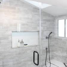 Customized wall tile strip blue gray marble and glass mosaic for bathroom shower background. Photos Hgtv