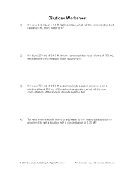 Dilutions Worksheet Worksheet For 10th 12th Grade Lesson Planet