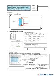 Multiply the triangular area by the height of the prism to find the volume. Lkpd Luas Dan Volume Prisma Worksheet