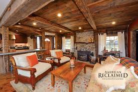 Lighten a living room's heavy beams with paint. Ceilings American Reclaimed