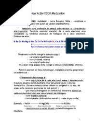 Seria activitatii chimice a metalelor sub forma de plansa verticala. Seria ActivitÄƒÅ£ii Metalelor