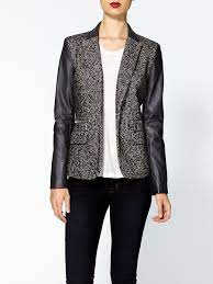 Piperlime Tweed Jacket With Faux Leather Sleeves Outfit Inspiration Fall Outerwear Jackets Tweed Blazer