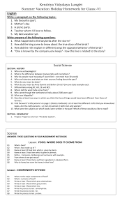 Summer Vacation Holiday Homework For Secondary Classes