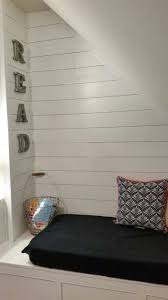 Reading Nook With Shiplap Perfect For Our Awkward Sloped Wall Space Homeschool Room Design Room Design Reading Nook