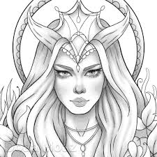 10 fun coloring pages for girls. Printable Coloring Page Fantasy Girl Portrait Etsy