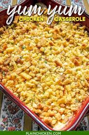 Yum Yum Chicken Creamy Chicken Casserole Topped With Cornbread Stuffing Cooked Chicken Cream In 2020 Yum Yum Chicken Plain Chicken Recipe Chicken Recipes Casserole