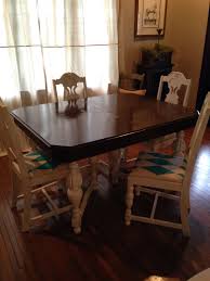 Painted Table Top To Look Like Wood It Was Laminate Painted And Distressed Rest Of Table And Chairs Covered Painted Table Tops Painted Furniture Painted Table