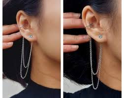 Silver/gold December Birthstone Cuff Chain Earrings