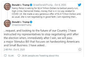 No Stimulus Checks Until After Election After Trump Calls Off Heroes Act 2 0 Talks Currents