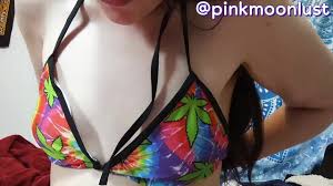 420 weed slut tiny tits small breast all natural camgirl tries on bikini  top swimsuit try on a cup