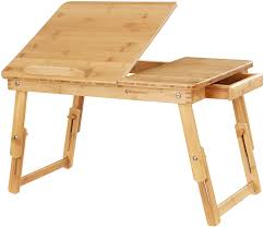songmics table de lit pliable en bambou table pour ordinateur portable hauteur reglable avec tiroir table de lit lit pliable table pour ordinateur portable