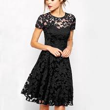 Women Floral Lace Dresses Short Sleeve Party Casual Color Blue Red Black Mini Dress Lace Blue Dress Pretty Dresses Fashion