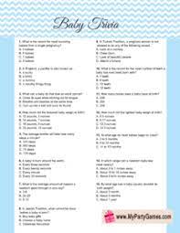 Read on for some hilarious trivia questions that will make your brain and your funny bone work overtime. Free Printable Baby Shower Trivia Game In Blue Color Baby Facts Modern Baby Shower Games Baby Shower Funny
