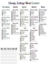 Cheap College Meal Planner Creator College Meals College Meal Planning Cheap College Meals