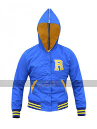 Womens Riverdale Cheer Leader Girls Varsity Blue Bomber Hooded Jacket