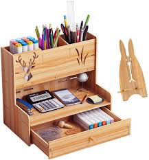 Get the tutorial at modish & main. Amazon Com Marbrasse Wooden Desk Organizer Multi Functional Diy Pen Holder Box Desktop Stationary Easy Assembly Home Office Supply Storage Rack With Drawer B14 Cherry Color Office Products