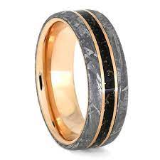 Black Stardust And Meteorite Men S Wedding Band In Rose Gold 3887 Mens Wedding Rings Meteorite Wedding Rings Wedding Rings Unique