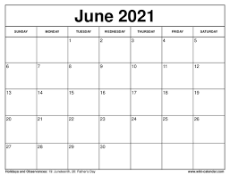 Free Printable June 2021 Calendars Calendar type, layout, holidays, week start.