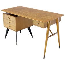 Living room, bedroom, kitchen & dining, bathroom, entertainment Italian Birch Tiger Maple Exposed Sculptural Legs One Pedestal 4 Drawers Desk For Sale At 1stdibs