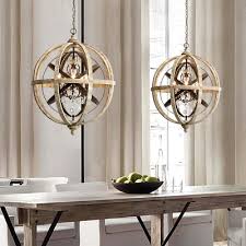 Globe Shape Pendant Light 5 Lights American Rustic Metal And Wood Chandelier Light For Dining Room Beautifulhalo Com