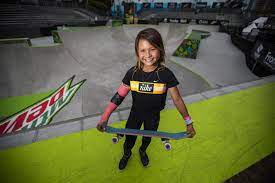 Sky brown (12yr girl) and ocean brown (8yr boy) skate, surf, slide, shred, fam & friends, love life Huntington Beach Skateboarder Sky Brown 11 Eyes 2021 Olympics Los Angeles Times