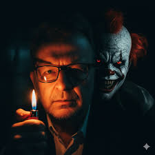 Cinematic horror portrait with sinister figure