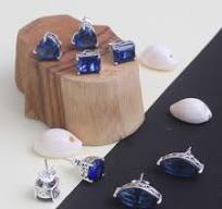 4 Pair Nano Blue Sapphire 925 sterling Silver Beautiful designer Stud  Earring