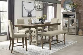 Add transitional style with my 7 piece dining set {{ key }} Lettner Gray And Brown Counter Height Dining Room Set 1stopbedrooms