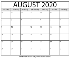 Blank August 2020 Calendar Beta Calendars In 2020 August Calendar Calendar Printables Calendar Word