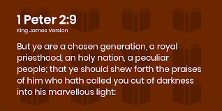 From darkness to light 1pe 2:9 but ye are a chosen generation, a royal priesthood, an holy nation, a peculiar people; 1 Peter 2 9 Kjv But Ye Are A Chosen Generation A Royal Priesthood An Holy Nation A Peculiar People That Ye Should Shew Forth The Praises Of Him Who Hath Called
