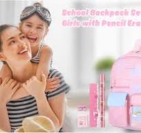 Zaini Scuola per Ragazze con Set di Cancelleria, Zaino per Bambini con  Porta del Frigorifero da 35 Litri Zaino per Ragazze per la Scuola Primaria,  ...