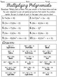 Multiplication worksheets alphabet worksheets worksheets for kids adding and subtracting polynomials algebra 1 printable coloring teaching math mathematics kids learning. Multiplying Polynomials Activity Free Worksheets And Printables For The 1st Grade To 10th Grades