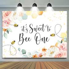 Its Sweet to Bee One Floral Happy 1st Birthday Backdrop